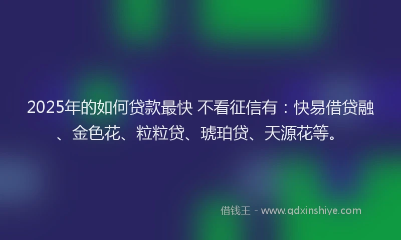 2025年的如何贷款最快 不看征信有：快易借贷融、金色花、粒粒贷、琥珀贷、天源花等。