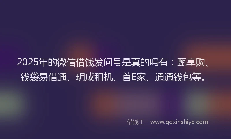 2025年的微信借钱发问号是真的吗有：甄享购、钱袋易借通、玥成租机、首E家、通通钱包等。