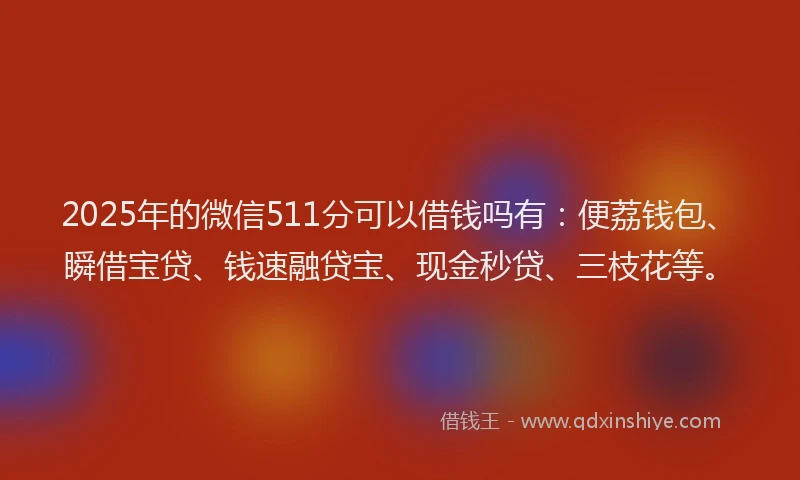 2025年的微信511分可以借钱吗有：便荔钱包、瞬借宝贷、钱速融贷宝、现金秒贷、三枝花等。