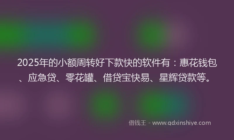 2025年的小额周转好下款快的软件有：惠花钱包、应急贷、零花罐、借贷宝快易、星辉贷款等。