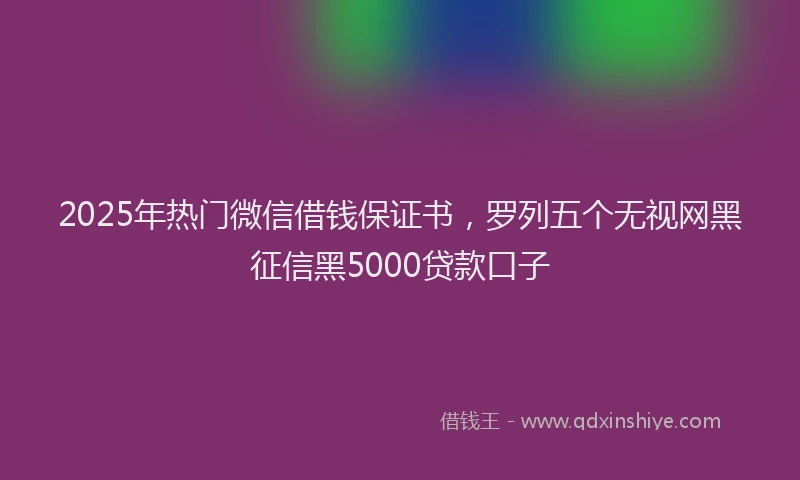 2025年热门微信借钱保证书，罗列五个无视网黑征信黑5000贷款口子