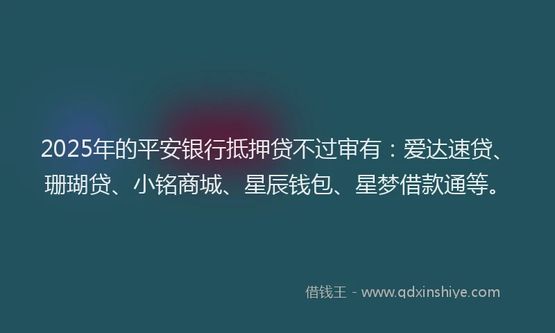 2025年的平安银行抵押贷不过审有：爱达速贷、珊瑚贷、小铭商城、星辰钱包、星梦借款通等。