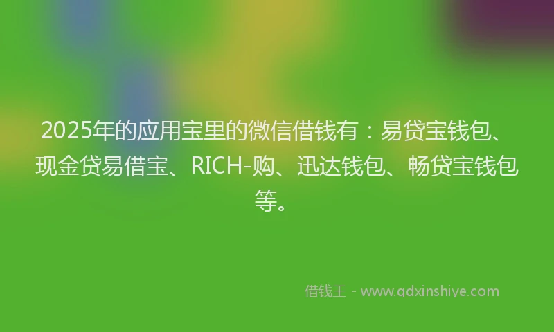 2025年的应用宝里的微信借钱有：易贷宝钱包、现金贷易借宝、RICH-购、迅达钱包、畅贷宝钱包等。