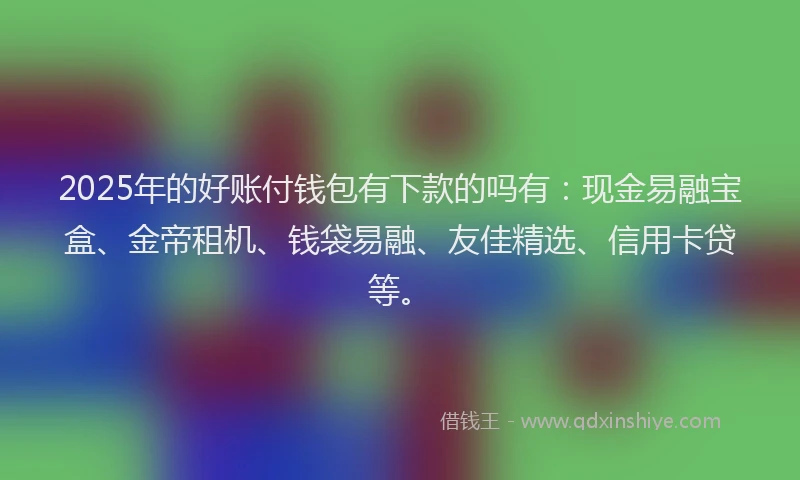 2025年的好账付钱包有下款的吗有：现金易融宝盒、金帝租机、钱袋易融、友佳精选、信用卡贷等。