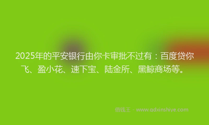 2025年的平安银行由你卡审批不过有：百度贷你飞、盈小花、速下宝、陆金所、黑鲸商场等。
