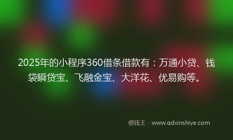 2025年的小程序360借条借款有：万通小贷、钱袋瞬贷宝、飞融金宝、大洋花、优易购等。