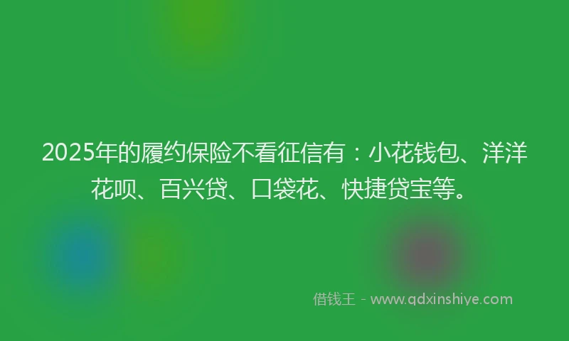 2025年的履约保险不看征信有：小花钱包、洋洋花呗、百兴贷、口袋花、快捷贷宝等。
