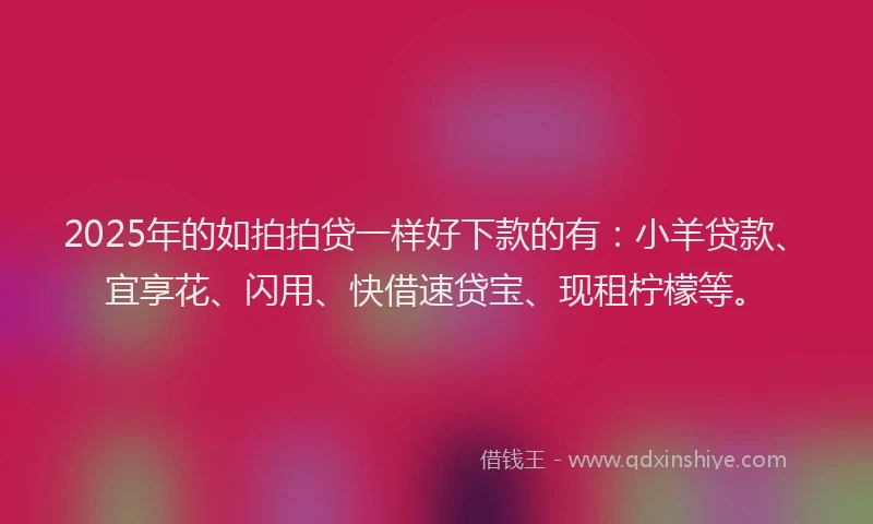 2025年的如拍拍贷一样好下款的有：小羊贷款、宜享花、闪用、快借速贷宝、现租柠檬等。