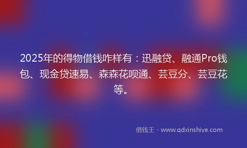 2025年的得物借钱咋样有：迅融贷、融通Pro钱包、现金贷速易、森森花呗通、芸豆分、芸豆花等。