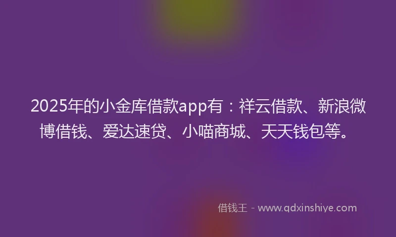 2025年的小金库借款app有：祥云借款、新浪微博借钱、爱达速贷、小喵商城、天天钱包等。