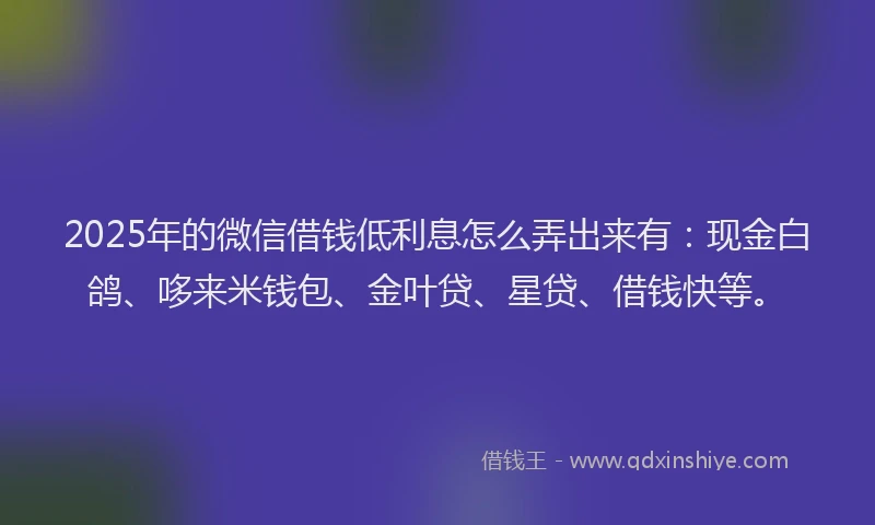 2025年的微信借钱低利息怎么弄出来有：现金白鸽、哆来米钱包、金叶贷、星贷、借钱快等。