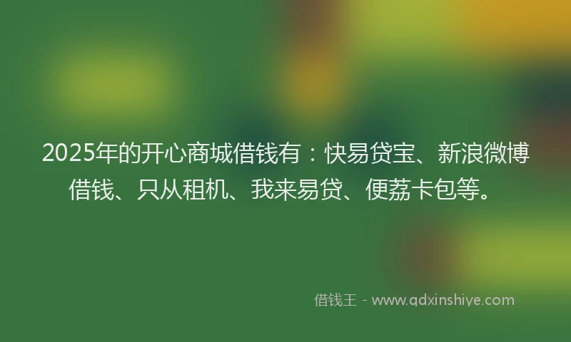 2025年的开心商城借钱有：快易贷宝、新浪微博借钱、只从租机、我来易贷、便荔卡包等。