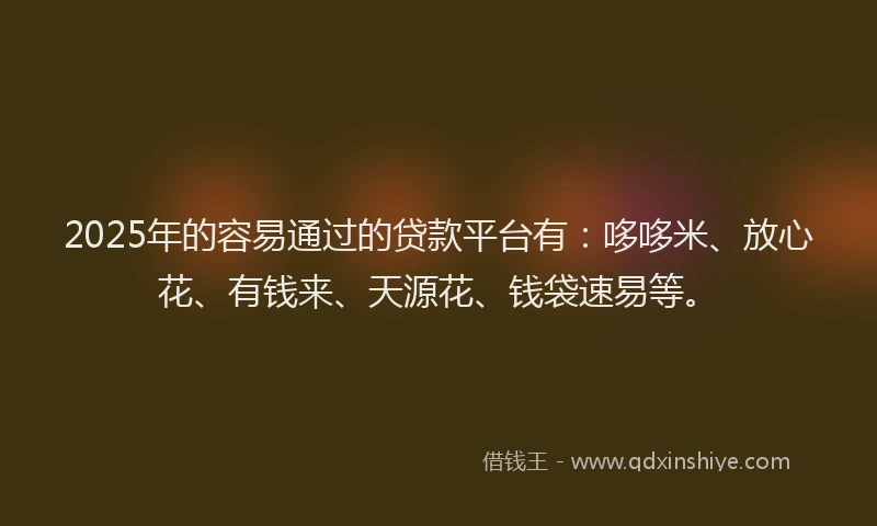 2025年的容易通过的贷款平台有：哆哆米、放心花、有钱来、天源花、钱袋速易等。