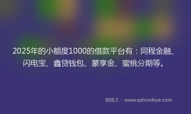 2025年的小额度1000的借款平台有：同程金融、闪电宝、鑫贷钱包、蒙享金、蜜桃分期等。