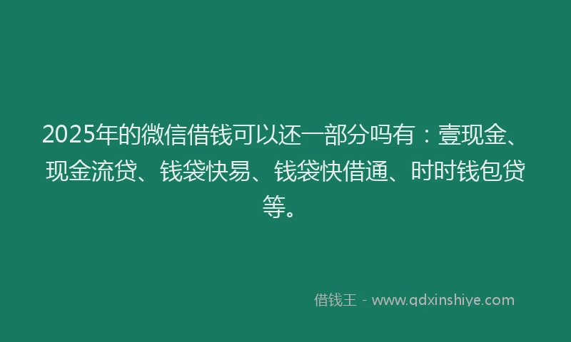 2025年的微信借钱可以还一部分吗有：壹现金、现金流贷、钱袋快易、钱袋快借通、时时钱包贷等。