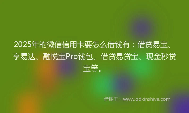 2025年的微信信用卡要怎么借钱有：借贷易宝、享易达、融悦宝Pro钱包、借贷易贷宝、现金秒贷宝等。