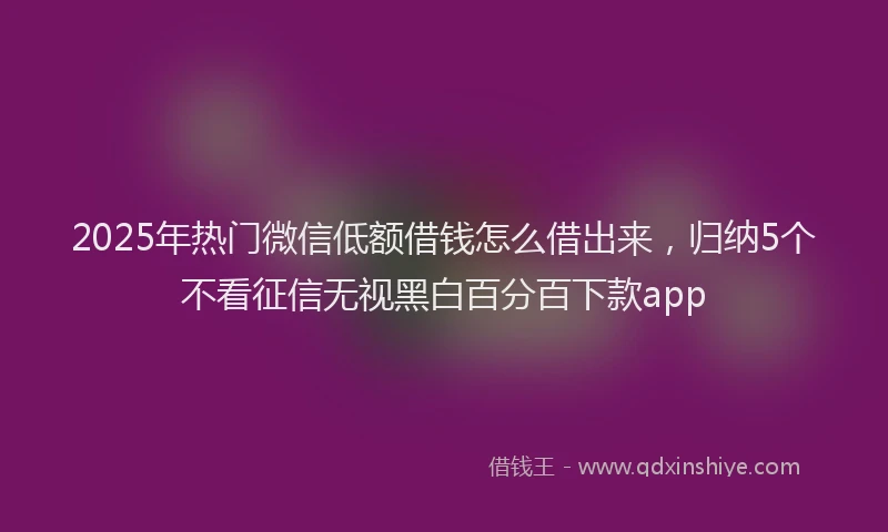 2025年热门微信低额借钱怎么借出来，归纳5个不看征信无视黑白百分百下款app
