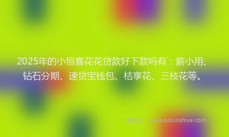 2025年的小恒喜花花贷款好下款吗有：薪小用、钻石分期、速贷宝钱包、桔享花、三枝花等。