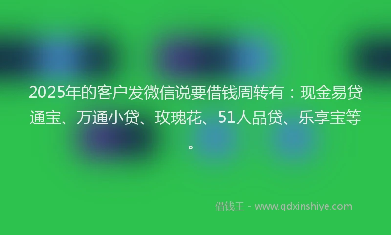 2025年的客户发微信说要借钱周转有：现金易贷通宝、万通小贷、玫瑰花、51人品贷、乐享宝等。