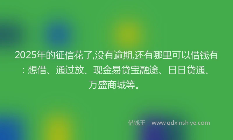 2025年的征信花了,没有逾期,还有哪里可以借钱有：想借、通过放、现金易贷宝融途、日日贷通、万盛商城等。