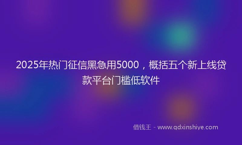 2025年热门征信黑急用5000，概括五个新上线贷款平台门槛低软件