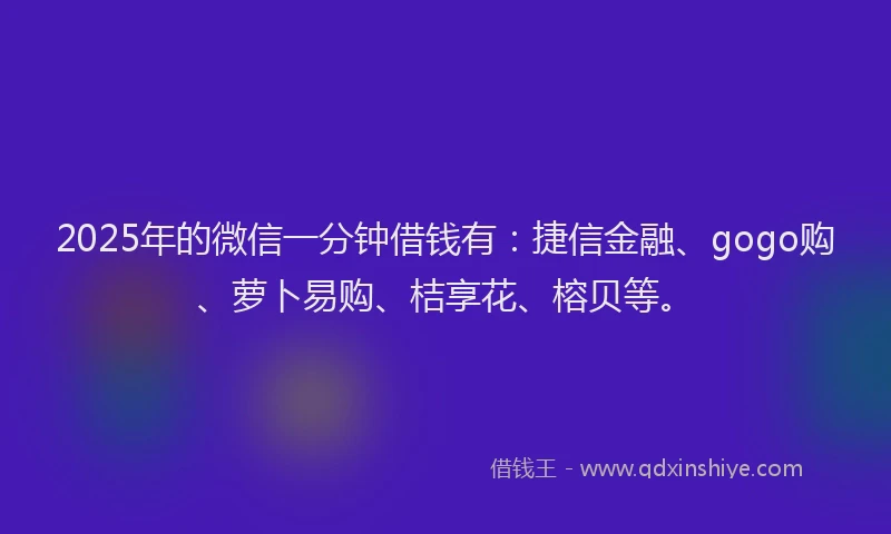 2025年的微信一分钟借钱有：捷信金融、gogo购、萝卜易购、桔享花、榕贝等。