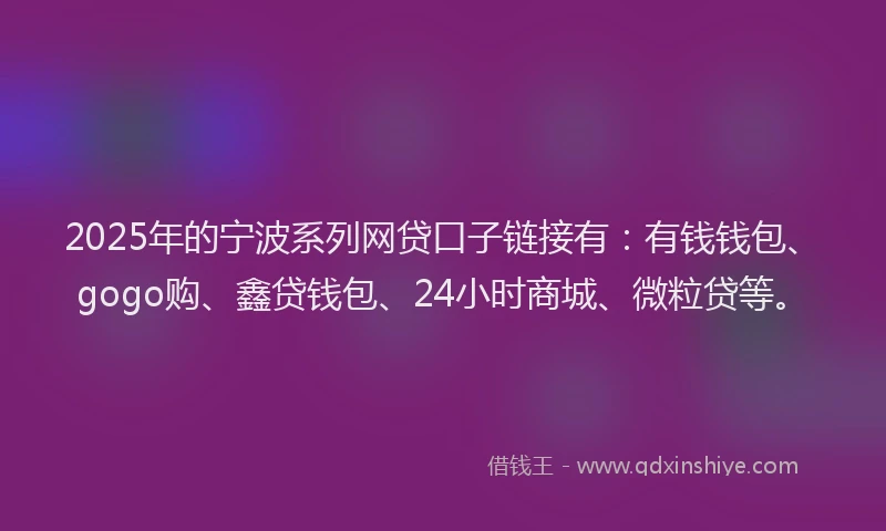 2025年的宁波系列网贷口子链接有：有钱钱包、gogo购、鑫贷钱包、24小时商城、微粒贷等。