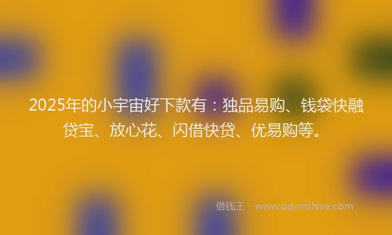 2025年的小宇宙好下款有：独品易购、钱袋快融贷宝、放心花、闪借快贷、优易购等。