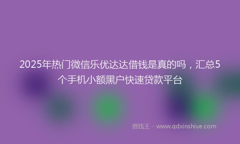 2025年热门微信乐优达达借钱是真的吗，汇总5个手机小额黑户快速贷款平台