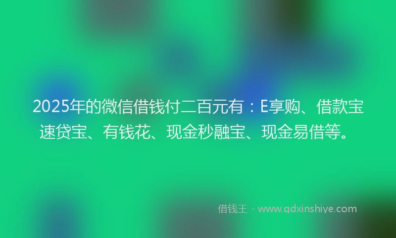 2025年的微信借钱付二百元有：E享购、借款宝速贷宝、有钱花、现金秒融宝、现金易借等。