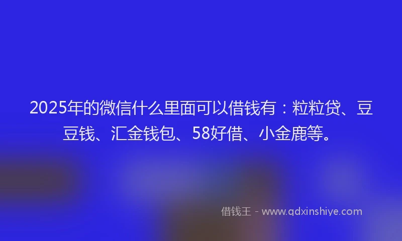 2025年的微信什么里面可以借钱有：粒粒贷、豆豆钱、汇金钱包、58好借、小金鹿等。