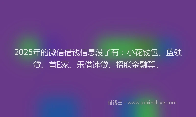 2025年的微信借钱信息没了有：小花钱包、蓝领贷、首E家、乐借速贷、招联金融等。