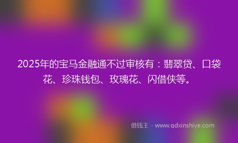 2025年的宝马金融通不过审核有：翡翠贷、口袋花、珍珠钱包、玫瑰花、闪借侠等。