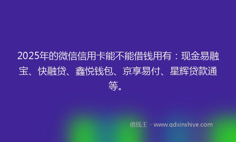 2025年的微信信用卡能不能借钱用有：现金易融宝、快融贷、鑫悦钱包、京享易付、星辉贷款通等。