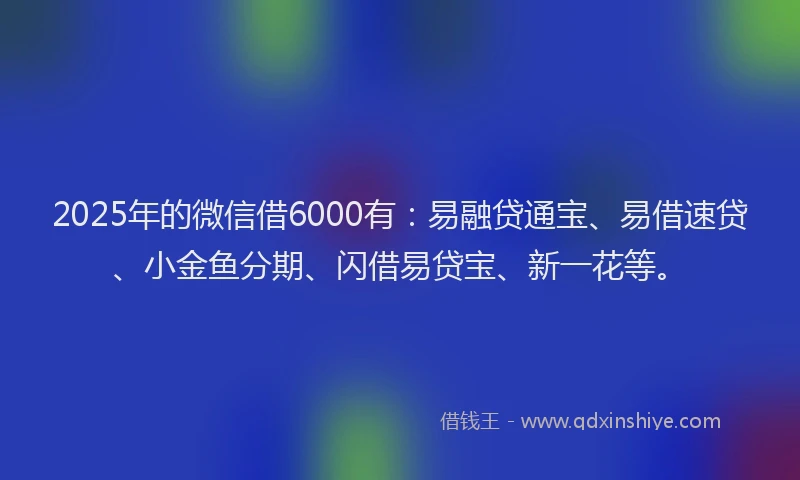 2025年的微信借6000有：易融贷通宝、易借速贷、小金鱼分期、闪借易贷宝、新一花等。