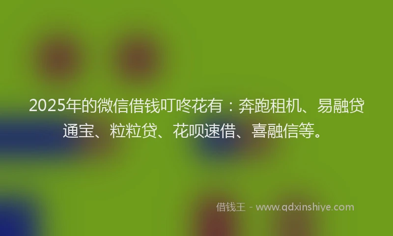 2025年的微信借钱叮咚花有：奔跑租机、易融贷通宝、粒粒贷、花呗速借、喜融信等。