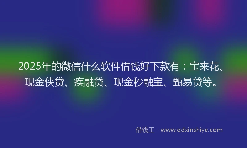 2025年的微信什么软件借钱好下款有：宝来花、现金侠贷、疾融贷、现金秒融宝、甄易贷等。