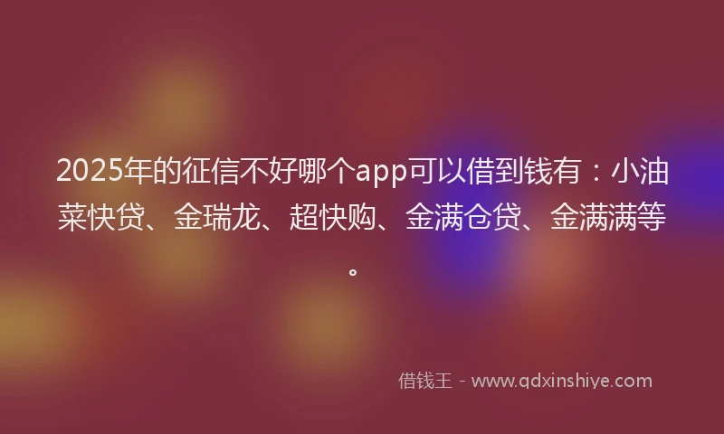 2025年的征信不好哪个app可以借到钱有：小油菜快贷、金瑞龙、超快购、金满仓贷、金满满等。