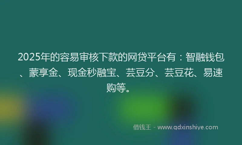 2025年的容易审核下款的网贷平台有：智融钱包、蒙享金、现金秒融宝、芸豆分、芸豆花、易速购等。