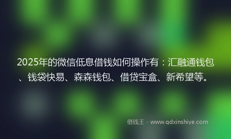 2025年的微信低息借钱如何操作有：汇融通钱包、钱袋快易、森森钱包、借贷宝盒、新希望等。