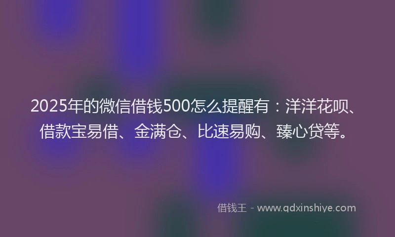 2025年的微信借钱500怎么提醒有：洋洋花呗、借款宝易借、金满仓、比速易购、臻心贷等。