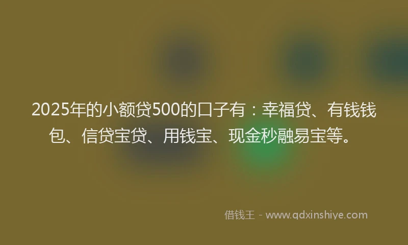 2025年的小额贷500的口子有：幸福贷、有钱钱包、信贷宝贷、用钱宝、现金秒融易宝等。