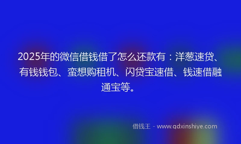 2025年的微信借钱借了怎么还款有：洋葱速贷、有钱钱包、蛮想购租机、闪贷宝速借、钱速借融通宝等。