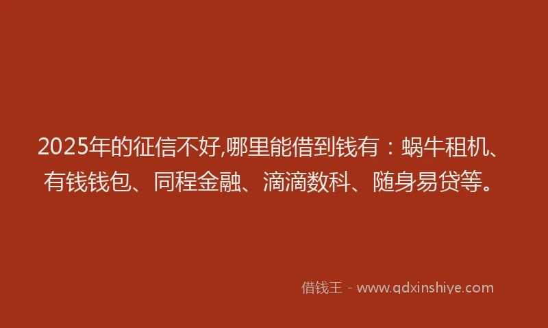 2025年的征信不好,哪里能借到钱有：蜗牛租机、有钱钱包、同程金融、滴滴数科、随身易贷等。