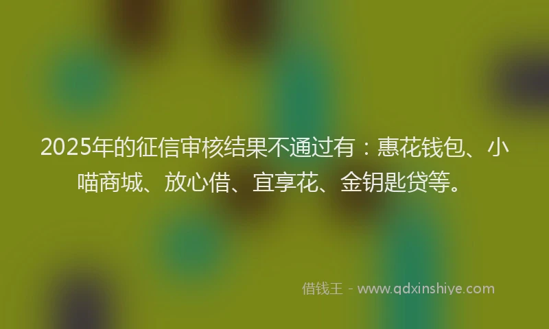 2025年的征信审核结果不通过有：惠花钱包、小喵商城、放心借、宜享花、金钥匙贷等。