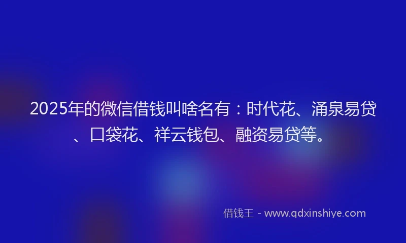 2025年的微信借钱叫啥名有：时代花、涌泉易贷、口袋花、祥云钱包、融资易贷等。