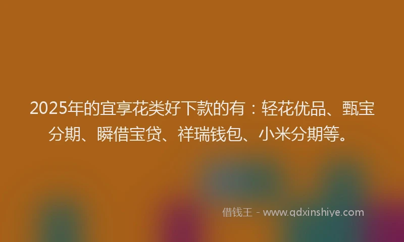 2025年的宜享花类好下款的有：轻花优品、甄宝分期、瞬借宝贷、祥瑞钱包、小米分期等。