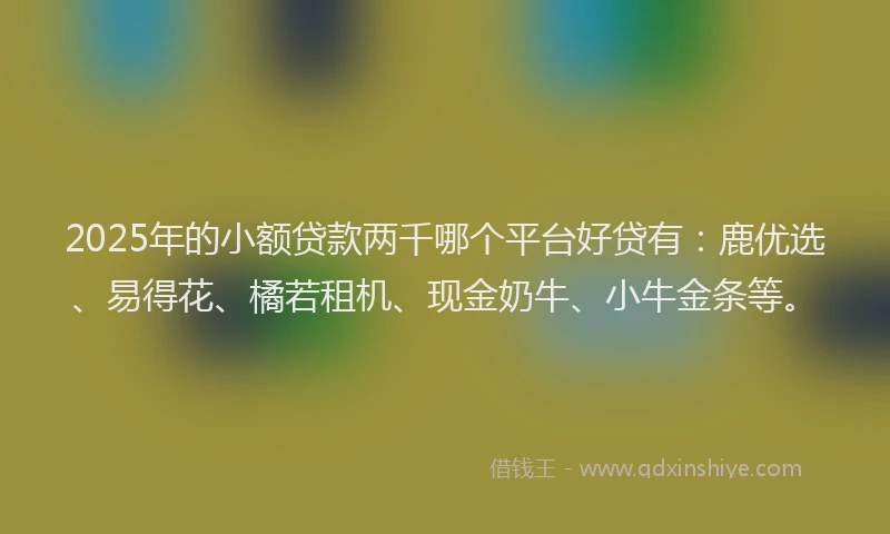 2025年的小额贷款两千哪个平台好贷有：鹿优选、易得花、橘若租机、现金奶牛、小牛金条等。