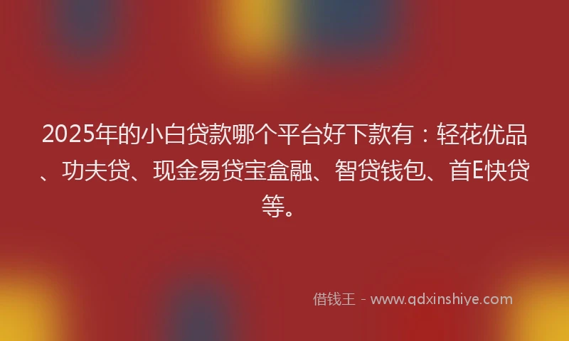 2025年的小白贷款哪个平台好下款有：轻花优品、功夫贷、现金易贷宝盒融、智贷钱包、首E快贷等。