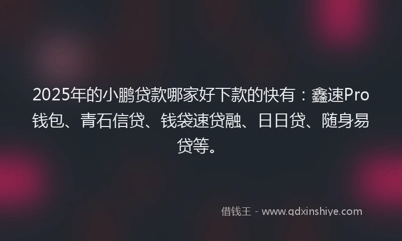 2025年的小鹏贷款哪家好下款的快有：鑫速Pro钱包、青石信贷、钱袋速贷融、日日贷、随身易贷等。